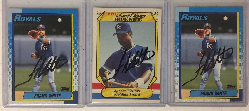 lot 1306 image: Three Signed Frank White Kansas City Royals Baseball Cards 100% Authentic