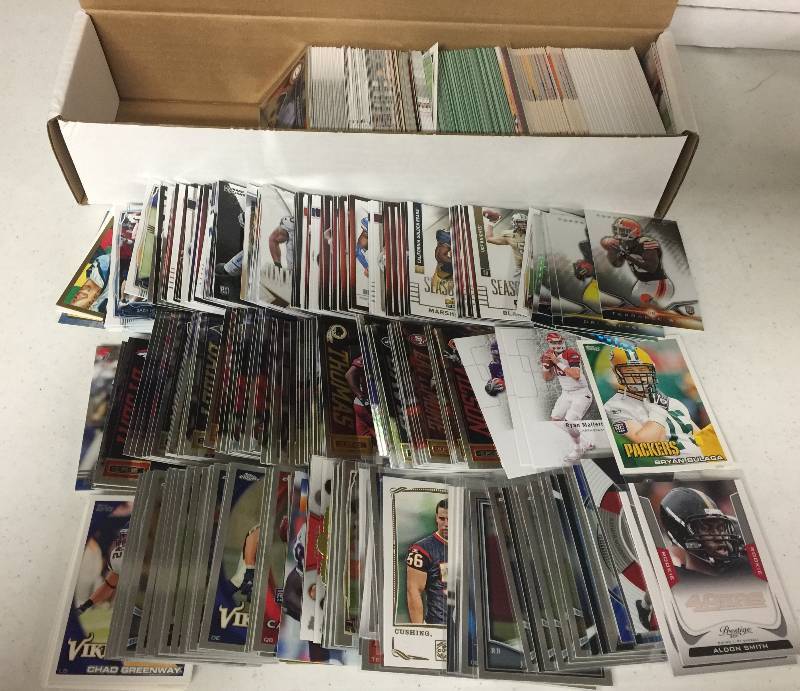 lot 1316 image: Packed Full 800 Count Box Full of Inserts, Rookies, Stars, and more Full of Football Cards - Only Newer Cards