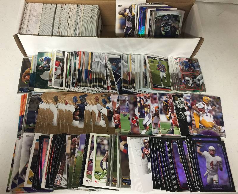 lot 1318 image: Packed Full 800 Count Box Full of Inserts, Rookies, Stars, and more Full of Football Cards - Only Newer Cards