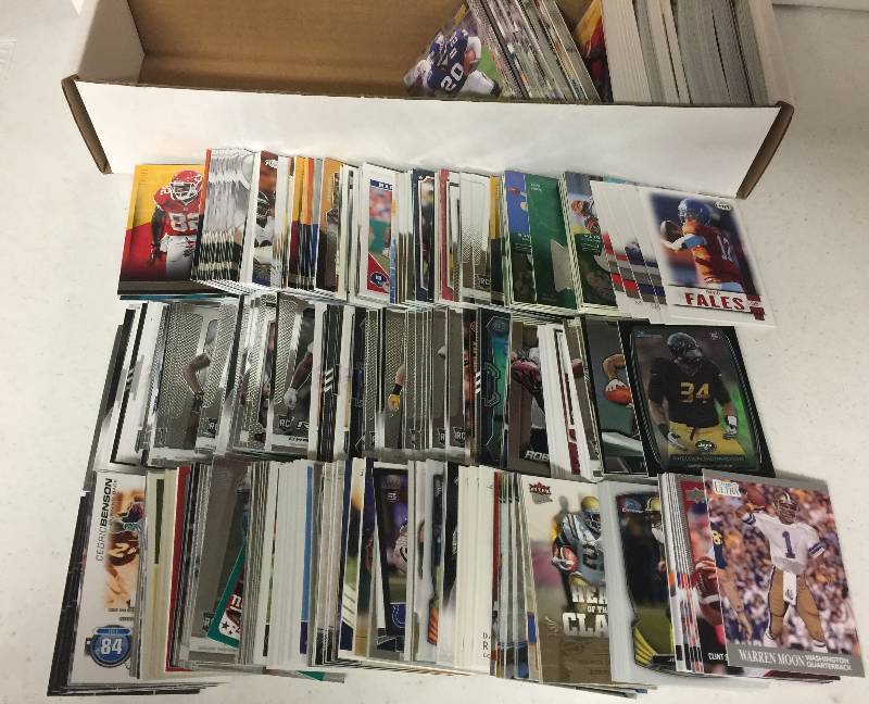 lot 1319 image: Packed Full 800 Count Box Full of Inserts, Rookies, Stars, and more Full of Football Cards - Only Newer Cards