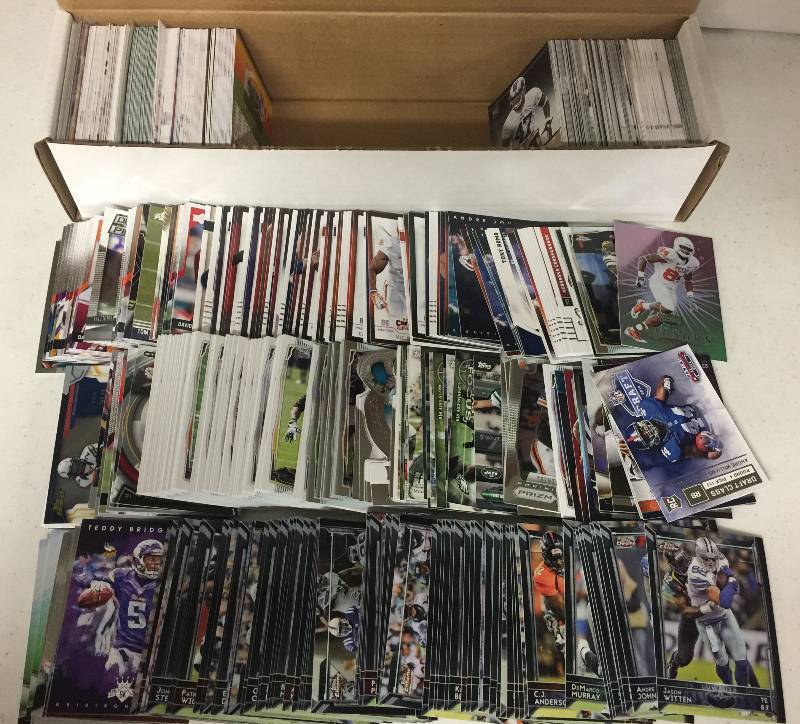 lot 1324 image: Packed Full 800 Count Box Full of Inserts, Rookies, Stars, and more Full of Football Cards - Only Newer Cards