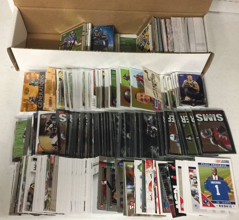 lot 1327 image: Packed Full 800 Count Box Full of Inserts, Rookies, Stars, and more Full of Football Cards - Only Newer Cards
