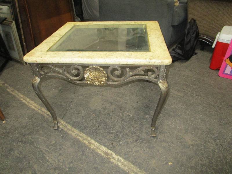 lot 8327 image: Glass Stone End Table
