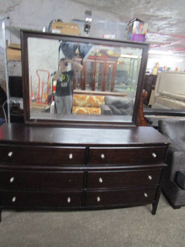 lot 8376 image: Black Dresser with Mirrors