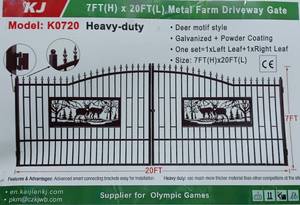 lot 252 image: Unused KJ 7ft x 20ft Metal Farm Driveway Gate - K0720 Deer - Black Galvanized  Powder Coated