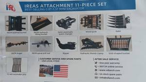 lot 312 image: Unused 11 Piece 0.8T-1.5T Mini Excavator Attachment Set - Pin Holes 25mm