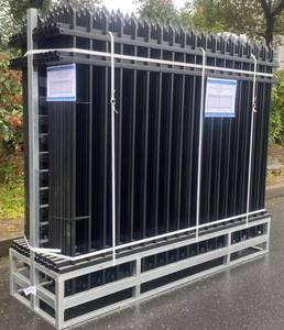 lot 205 image: Unused Black Galvanized  Powder Coated Steel Site Fence - K0608-22 - 8ft X 6ft - 3 Rail Style Heavy Duty 22 Fence Panels  23 Post with Connectors