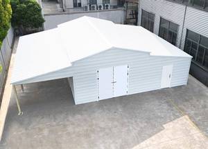 lot 256 image: Unused KJ 42ft X 30ft X 13ft Heavy Duty Metal Storage Shed - K4230T - Cream