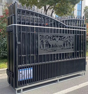 lot 249 image: Unused KJ 7ft x 20ft Metal Farm Driveway Gate - K0720 Deer - Black Galvanized  Powder Coated
