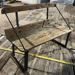 lot 353 image: PatioOutdoor Furniture - Rustic Wood ands Metal Bench  48in x 19in 17in