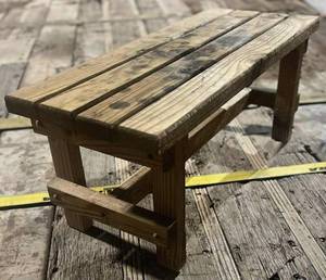 lot 350 image: PatioOutdoor Furniture - Small Coffee Table Bench Wooden Rustic 36in x 15in x 17in