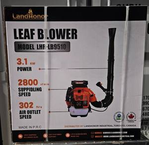 lot 453 image: 2025 Unused LandHonor Backpack Style Leaf Blower  Unused 2025 Leaf Blower Displacement  75.6 CC Power 3.1 kw Idling speed 2800 rmin
