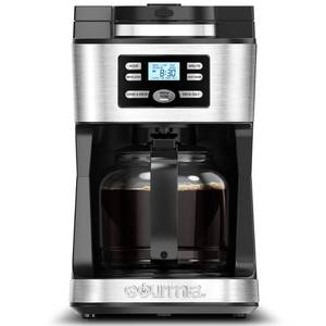 lot 1270 image: Gourmia Digital Coffee Machine 12Cup FullyAutomatic Large coffee maker integrated CoffeeGrinder,Pot,stainless steel mesh coffee filter 4Hr KeepWarm and Freshness Indicator GCM3180,Black and Silver