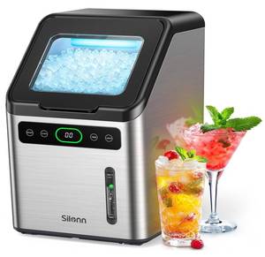 lot 1301 image: Silonn Nugget Ice Makers Countertop - 44lbs per Day Ice Machine with Self-Cleaning, Timer Pebble Ice Maker with Soft Chewable Ice, One-Click Operation Ice Machine, Stainless Steel