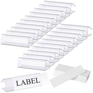lot 2185 image: Hedume 100 Pcs Plastic Label Holder with 100 Pcs Label Inserts, 3 L x1 H Clear Plastic Shelf Label Holder, Shelf Sign and Ticket Holder, Clips On to Shelves 58 to 34 Thick