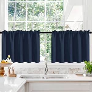 lot 2196 image: Deconovo Short Blackout Curtains Panels for BathroomKitchen - Thermal Insulated Rod Pocket Room Darkening Drapes, Noise-Reducing Curtains, 52W x 24L Inch, Navy Blue, 2 Panels