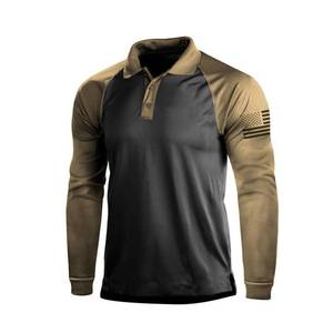lot 2201 image: H HYFOL Polo Shirts for Men Contrast Color Long Sleeve Graphic Stretch American Patriotic Raglan Golf Polos for Men(Khaki,S)