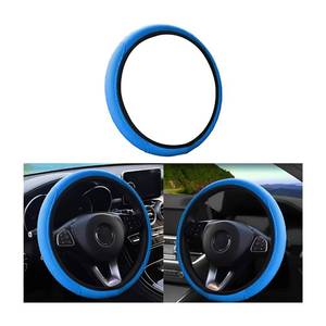 lot 2232 image: Leather Car Steering Wheel Cover, Elastic, Breathable Anti-Slip, Universal 15 inch, Steering Wheel Cover for Men Women (Blue)