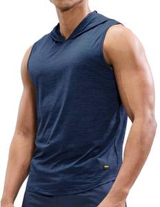 lot 2239 image: MIER Mens Sleeveless Tank Top with Hood Lightweight Quick Dry Workout Gym Athletic Muscle Shirts, Heather Dark Blue XL