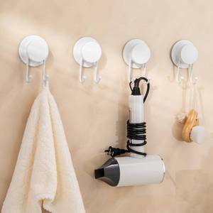 lot 2240 image: Pickpiff 4 Pack White Suction Cup Shower Hooks - No-Drill Mounting, Removable Towel Hooks for Tile, Glass, Mirror - Supports Towel, Bathrobe, and Loofah