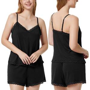 lot 2241 image: SIORO Pajama Sets for Women Cami Shorts Set 2 Piece Lace Lingerie Sleepwear PJ Set with Shorts, Black, Small