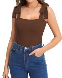 lot 2257 image: MANGOPOP Womens Square Neck Sleeveless Tank Tops Tie Shoulder Bodysuits Jumpsuits Clubwear XL