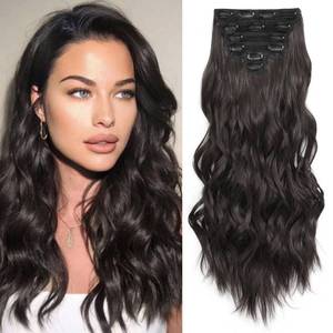 lot 2280 image: Fliace Clip in Hair Extensions, 6 PCS 24 Inch Hair Extensions Clip Ins, Black Long Wavy Hairpieces(24inch, 6pcs, Dark Brown)