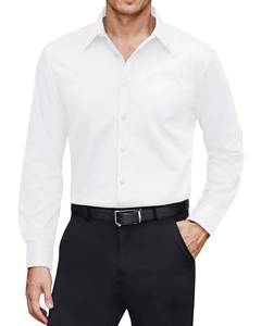 lot 2295 image: J.VER Mens Dress Shirts Cotton Stretch Long Sleeve Solid Formal Shirt Business Stain Shield Casual Button Down Shirts White Small