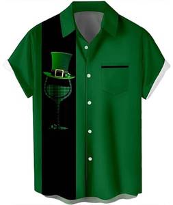 lot 2334 image: Deer Lady Mens St. Patricks Day Button Down Shirt Short Sleeve Casual Shirt Green Shamrock Printed Shirts St.Patricks Day04 L