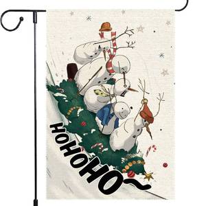 lot 2339 image: Winter Night Landscape Firefly Garden flag 12x18 Double Sided,Ho Ho Ho Skiing Christmas Trees Burlap Small Snow Garden Yard House Flags Christmas Outside Outdoor House Decor