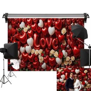 lot 2342 image: Kate 7x5ft2.2x1.5m Valentine Backdrop Heart Balloon Flower Love Computer Printed Cloth Background Photo Video Studio Props