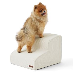 lot 11291 image: Lesure Dog Stairs for Small Dogs and Cats Pet Steps Ramp for Bed and Couch with CertiPUR-US Certified Foam with Non-Slip Bottom, Beige, 2 Steps