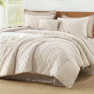 lot 11293 image: Litanika California King Comforter Set Beige, 3 Pieces Cal King Oversized King Chevron Tufted Boho Bedding Comforter Sets, Fluffy Bed Set (104x96In Comforter & 3 Pillowcases)
