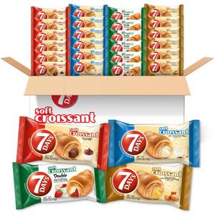 lot 11300 image: 7Days Soft Croissant Variety Pack (24 Count), 6 Chocolate, 6 Vanilla, 6 Strawberry Vanilla, 6 Caramel, Breakfast Pastry, Individually Wrapped On The Go Snack (Pack of 24) Best By May 18 25