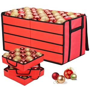 lot 15236 image: BROSYDA Christmas Ornament Storage Box, Organizer with 8 Removable Trays and Adjustable Dividers Holds 128 Pcs Decoration Balls, Dual Zipper for Christmas Ornament Storage (Red)