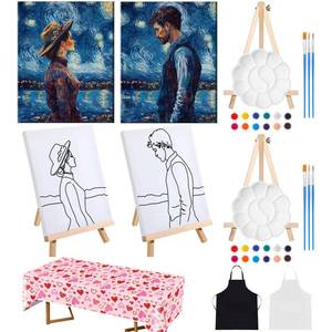 lot 15242 image: Feifeiya 2 Set Sip and Paint Kit Valentines Couple Painting Kit Art Pre Drawn Canvas Paint Kit for Adults Couple Date Night Party Pre Drawn Blank Painting Valentine��s Day Gifts(Van Gogh Style)