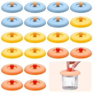 lot 15244 image: Reallnaive 20 Pcs Silicone Cup Covers Lids Food Grade Anti Dust Airtight Seal Mug Reusable Drink Covers with Spoon Holder Wine Glass for Mugs, Tea cup, Coffee cup