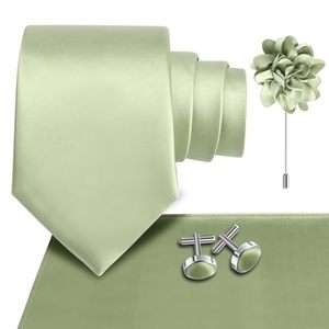 lot 16063 image: TASTION Sage Green Ties Set for Men, Necktie and Lapel Pin Woven Handkerchief Cufflinks Set for Wedding Party