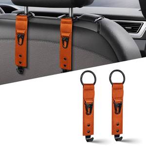 lot 16073 image: 2024 New 2-in-1 Advanced Leather Car Headrest Hanger and Double Headrest Hooks Purse Holder, Car Seat Back Storage Hook for Bags, Handbags (Brown)