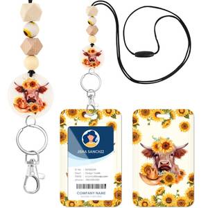 lot 16078 image: AFRITEE Teacher Lanyard with ID Holder - Highland Cow Beaded ID Badge Holder with Lanyard, Lovely Sunflower Neck Detachable Lanyard Badge Holder for Teacher Cow Lovers Decor Creative Gifts