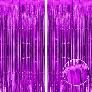 lot 16079 image: Thicken Purple Foil Fringe Curtains Decorations 3.2x8.2ft - 2 Pack, Photo Backdrop for Birthday Bachelorette Bridal Shower Baby Shower Graduation Party, Party Streams Decor
