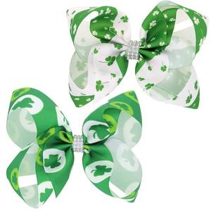 lot 16085 image: 2 Packs St. Patricks Day Hair Clips Irish Shamrock Clover Hair Bows Hair Pins for Kids Grosgrain Ribbon Green Saint Headwear Hairpin Alligator Hair Accessories for Girls Toddlers Kids Women