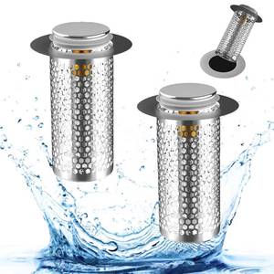 lot 16098 image: Bathroom Sink Stopper Hair Catcher, Pop Up Sink Drain Filter with Removable Stainless Steel Filter Basket Hair Catcher, for US Bathroom Sink Stopper Replacement. (2Pcs-a)