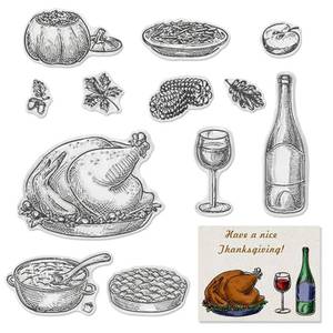 lot 16099 image: Thanksgiving Fall Meal Thankful Dinner Clear Stamps for Card Making Decoration DIY Scrapbooking, Autume Food Transparent Rubber Seal Stamps for Photo Card Album Crafting Supplies.