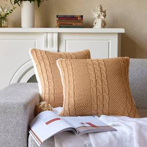 lot 16125 image: ECOGEOUS Pack of 2 Luxurious Decorative Throw Pillow Covers, Cozy Cable Knit Faux Fur Pillow,Decorative Pillows for Couch,Throw Pillow Covers 18x18, in Hawaii Sand Color,Twisted-Pair Pattern 18X18