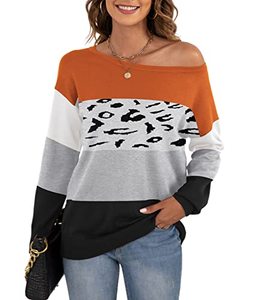 lot 2378 image: LILBETTER Womens Long Sleeve Crew Neck Trendy Casual Knitted Pullover Sweater(Leopard Orange,Medium)