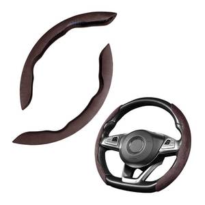 lot 2384 image: Car Steering Wheel Cover, Microfiber Suede Leather and Carbon Fiber Double Sided Design, Warm in Winter and Cool in Summer, Breathable Non Slip Segmented Protector for Most Cars (Turn FurCoffee)