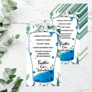 lot 4136 image: 200 PCS Tumbler Care Instruction Cards, Double-side Printing Customer Direction Card CupMugGlass Care Tips for Small Business Online Shop Owner (Eucalyptus, 3.5�� x 2��) 3 Pack