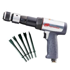 lot 5238 image: Ingersoll Rand 119MAXK Vibration Reduced Long-Barrel Air Hammer 5-Piece Chisel Set, 2,530 BPM, 3-12 Stroke, Round Shank