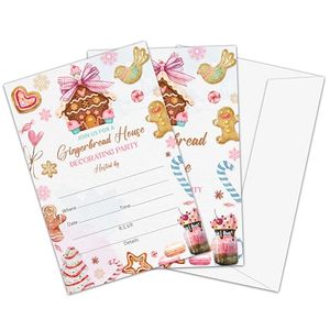 lot 6244 image: Nuhany Christmas Party Invitations, 25 Gingerbread Invites with Envelops for Winter Christmas New Year Baby Shower, Festive Season Party Favor Decor Supplies-A07